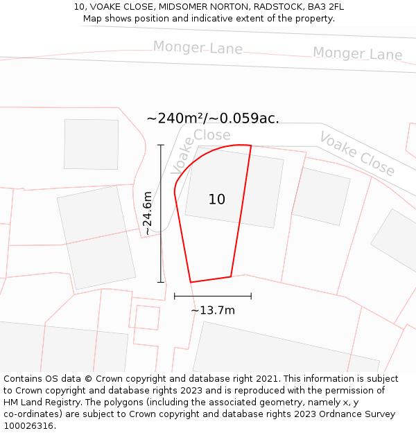 10, VOAKE CLOSE, MIDSOMER NORTON, RADSTOCK, BA3 2FL: Plot and title map