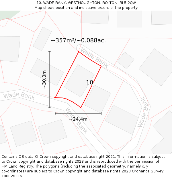 10, WADE BANK, WESTHOUGHTON, BOLTON, BL5 2QW: Plot and title map