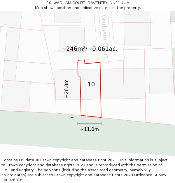 10, WADHAM COURT, DAVENTRY, NN11 4UA: Plot and title map
