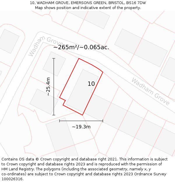 10, WADHAM GROVE, EMERSONS GREEN, BRISTOL, BS16 7DW: Plot and title map