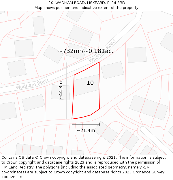 10, WADHAM ROAD, LISKEARD, PL14 3BD: Plot and title map