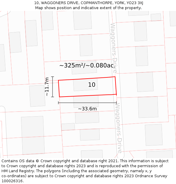 10, WAGGONERS DRIVE, COPMANTHORPE, YORK, YO23 3XJ: Plot and title map