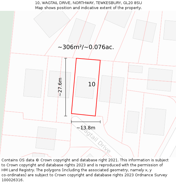 10, WAGTAIL DRIVE, NORTHWAY, TEWKESBURY, GL20 8SU: Plot and title map