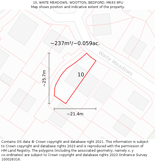 10, WAITE MEADOWS, WOOTTON, BEDFORD, MK43 9PU: Plot and title map