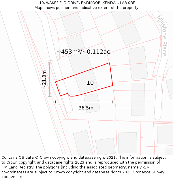 10, WAKEFIELD DRIVE, ENDMOOR, KENDAL, LA8 0BF: Plot and title map