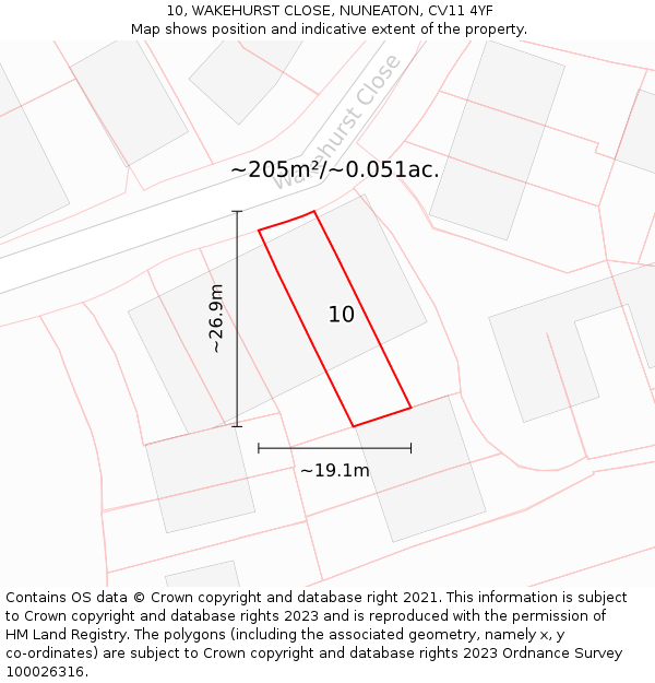 10, WAKEHURST CLOSE, NUNEATON, CV11 4YF: Plot and title map
