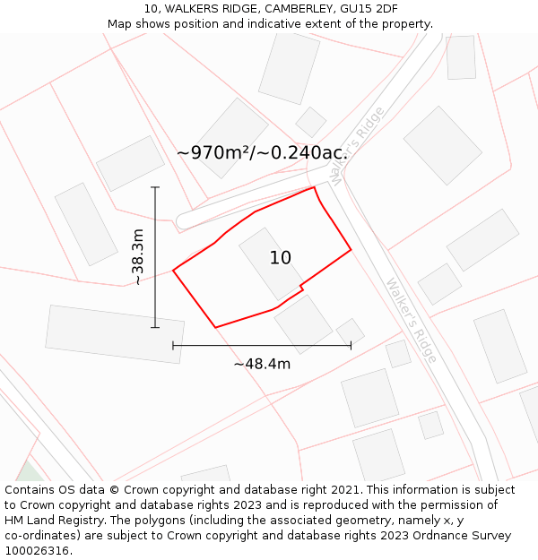 10, WALKERS RIDGE, CAMBERLEY, GU15 2DF: Plot and title map