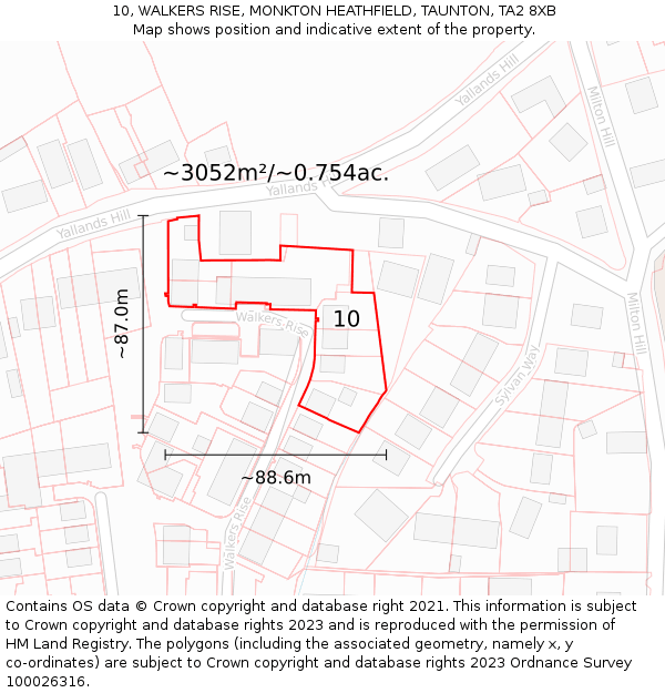 10, WALKERS RISE, MONKTON HEATHFIELD, TAUNTON, TA2 8XB: Plot and title map