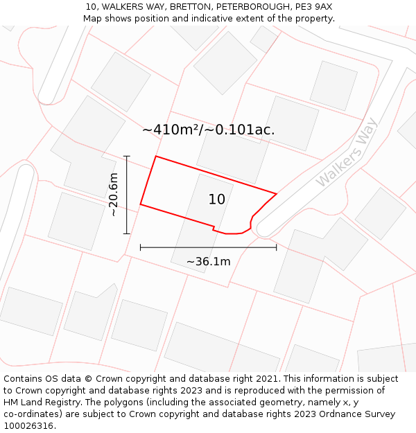 10, WALKERS WAY, BRETTON, PETERBOROUGH, PE3 9AX: Plot and title map