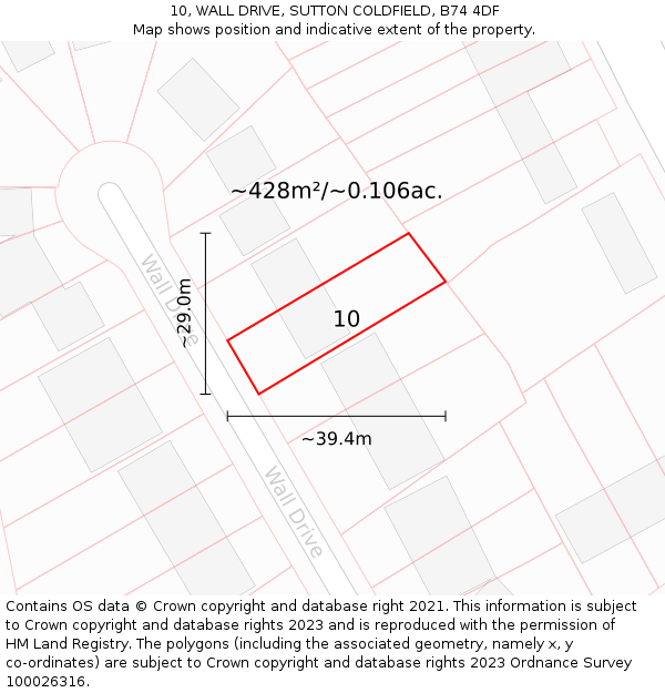10, WALL DRIVE, SUTTON COLDFIELD, B74 4DF: Plot and title map