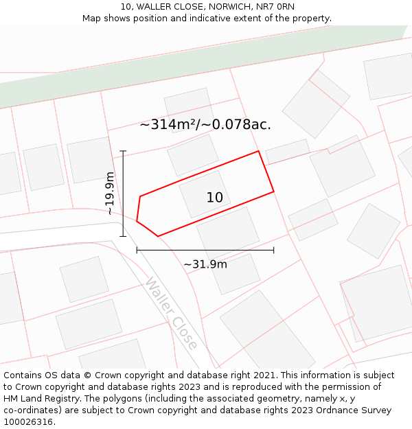 10, WALLER CLOSE, NORWICH, NR7 0RN: Plot and title map