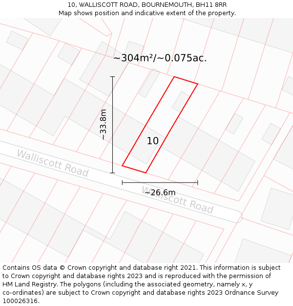 10, WALLISCOTT ROAD, BOURNEMOUTH, BH11 8RR: Plot and title map