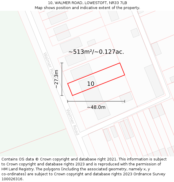 10, WALMER ROAD, LOWESTOFT, NR33 7LB: Plot and title map
