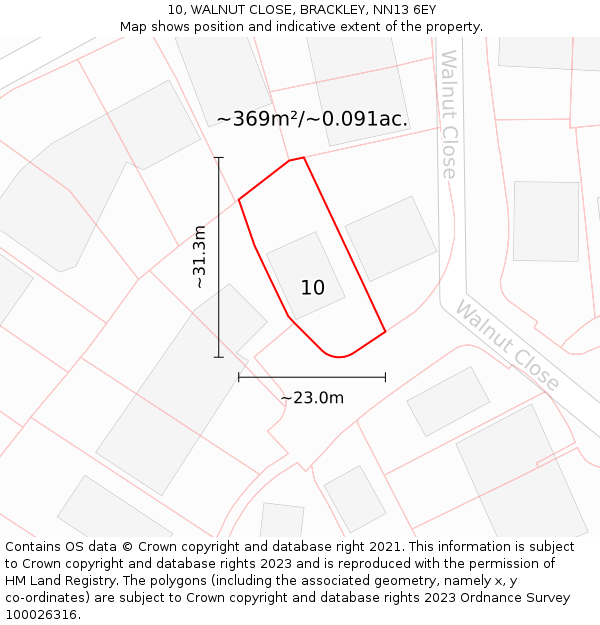 10, WALNUT CLOSE, BRACKLEY, NN13 6EY: Plot and title map