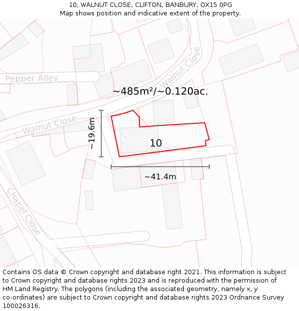 10, WALNUT CLOSE, CLIFTON, BANBURY, OX15 0PG: Plot and title map