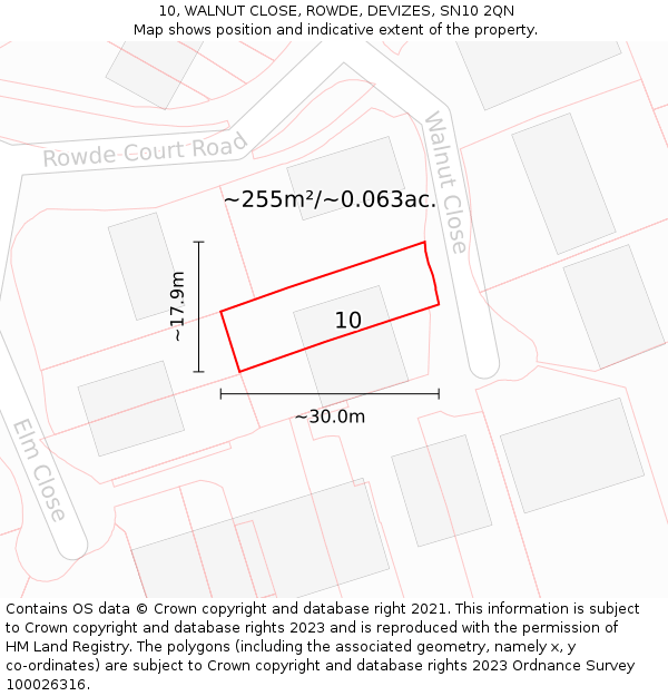 10, WALNUT CLOSE, ROWDE, DEVIZES, SN10 2QN: Plot and title map