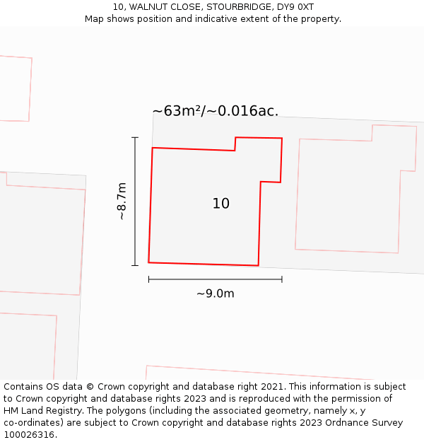 10, WALNUT CLOSE, STOURBRIDGE, DY9 0XT: Plot and title map