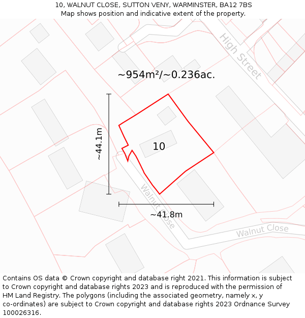 10, WALNUT CLOSE, SUTTON VENY, WARMINSTER, BA12 7BS: Plot and title map