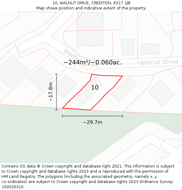 10, WALNUT DRIVE, CREDITON, EX17 1JB: Plot and title map