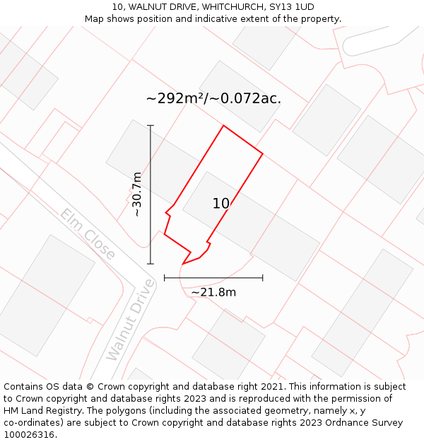 10, WALNUT DRIVE, WHITCHURCH, SY13 1UD: Plot and title map