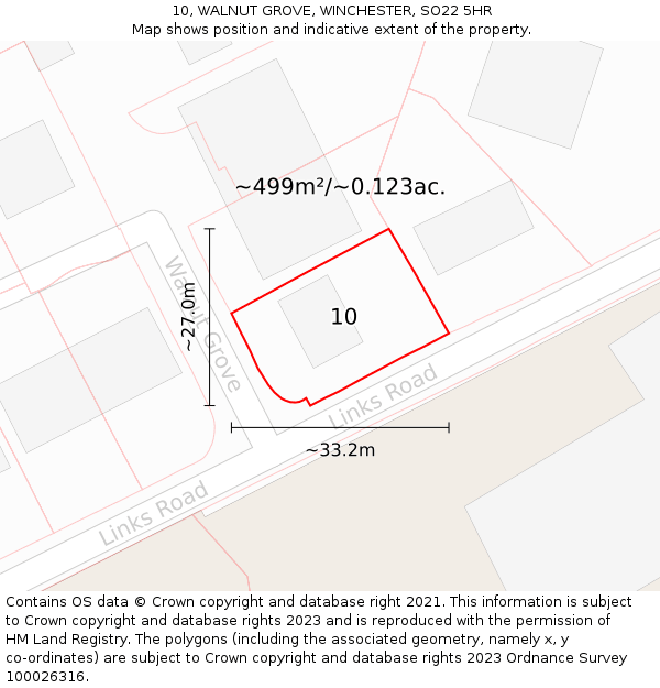 10, WALNUT GROVE, WINCHESTER, SO22 5HR: Plot and title map