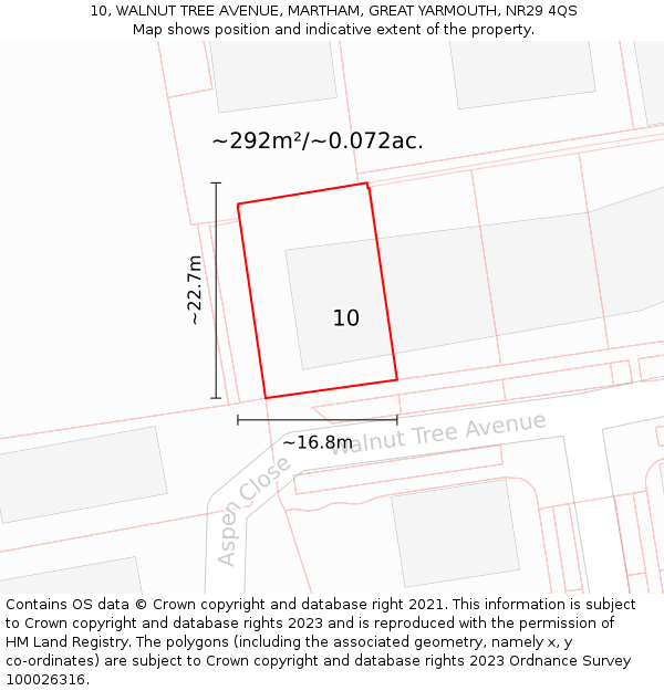 10, WALNUT TREE AVENUE, MARTHAM, GREAT YARMOUTH, NR29 4QS: Plot and title map