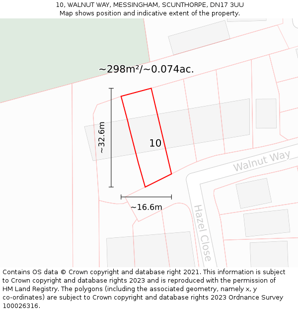 10, WALNUT WAY, MESSINGHAM, SCUNTHORPE, DN17 3UU: Plot and title map