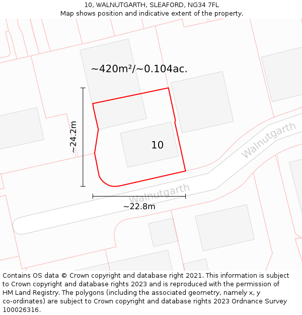 10, WALNUTGARTH, SLEAFORD, NG34 7FL: Plot and title map