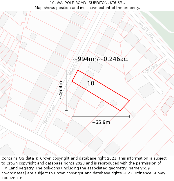 10, WALPOLE ROAD, SURBITON, KT6 6BU: Plot and title map