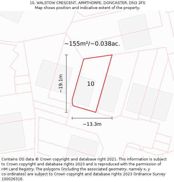 10, WALSTOW CRESCENT, ARMTHORPE, DONCASTER, DN3 2FS: Plot and title map