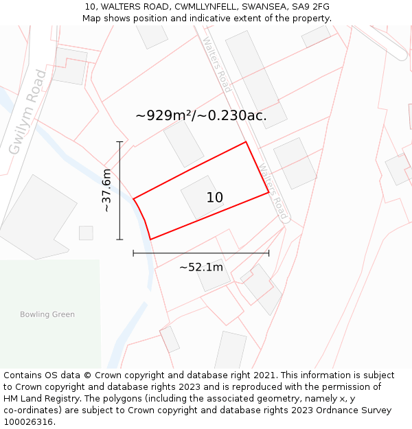 10, WALTERS ROAD, CWMLLYNFELL, SWANSEA, SA9 2FG: Plot and title map