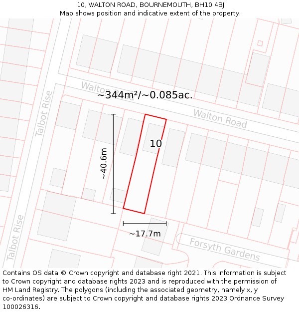 10, WALTON ROAD, BOURNEMOUTH, BH10 4BJ: Plot and title map