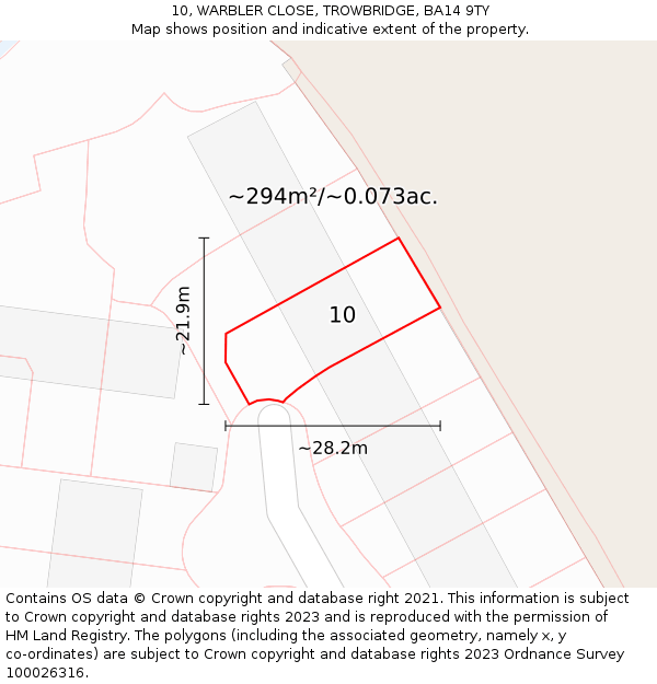 10, WARBLER CLOSE, TROWBRIDGE, BA14 9TY: Plot and title map