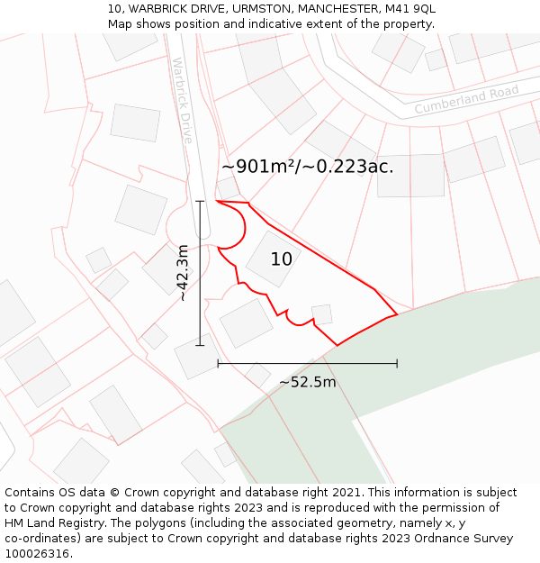10, WARBRICK DRIVE, URMSTON, MANCHESTER, M41 9QL: Plot and title map