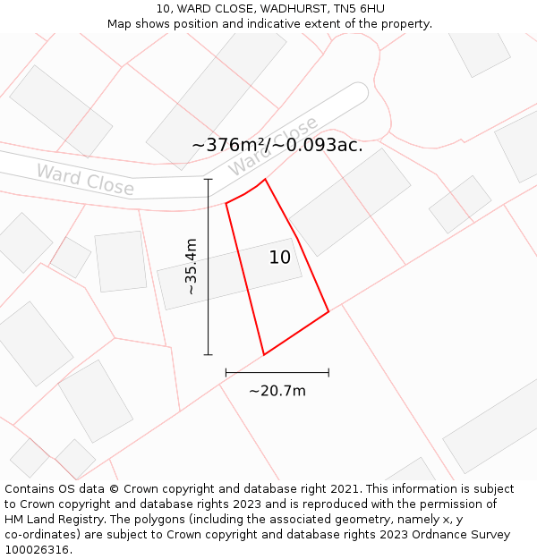 10, WARD CLOSE, WADHURST, TN5 6HU: Plot and title map