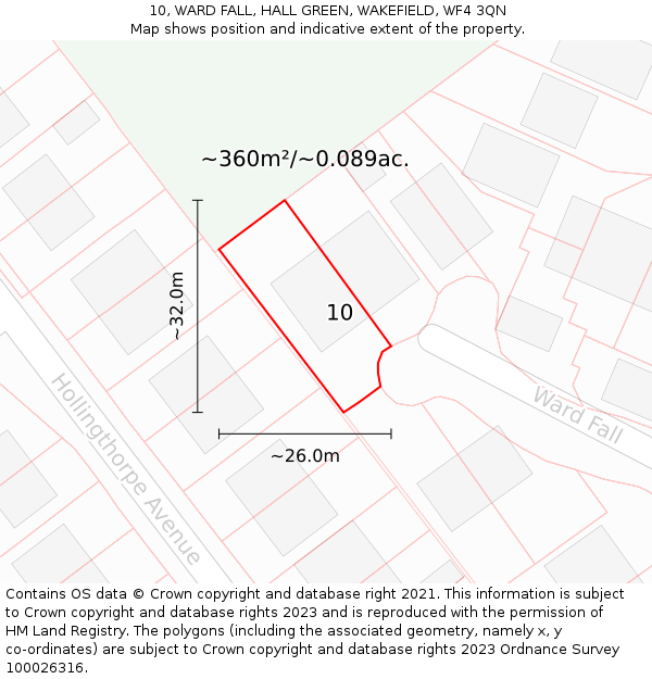10, WARD FALL, HALL GREEN, WAKEFIELD, WF4 3QN: Plot and title map