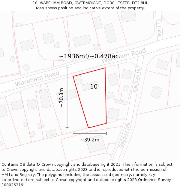 10, WAREHAM ROAD, OWERMOIGNE, DORCHESTER, DT2 8HL: Plot and title map