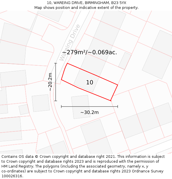 10, WAREING DRIVE, BIRMINGHAM, B23 5YX: Plot and title map