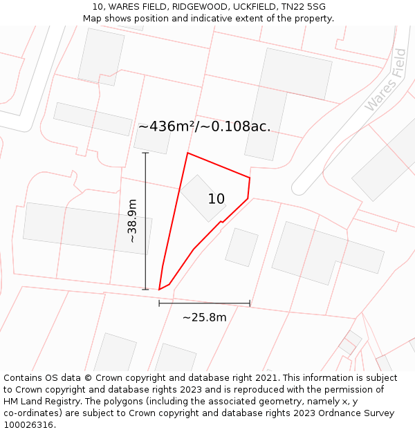 10, WARES FIELD, RIDGEWOOD, UCKFIELD, TN22 5SG: Plot and title map