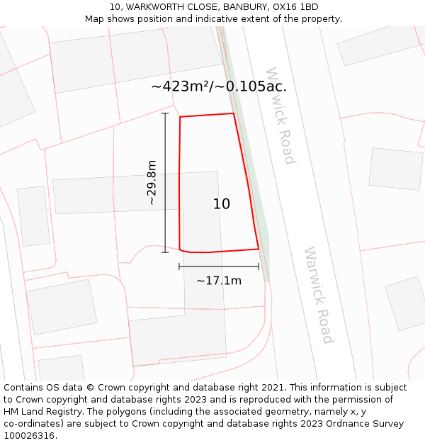 10, WARKWORTH CLOSE, BANBURY, OX16 1BD: Plot and title map