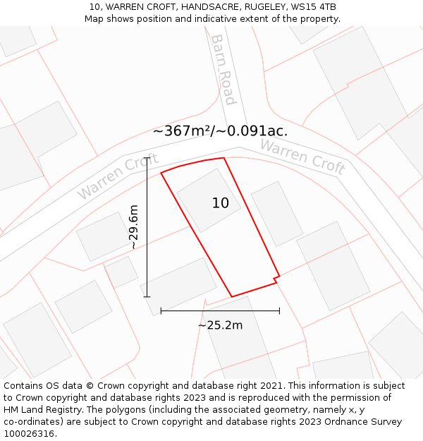 10, WARREN CROFT, HANDSACRE, RUGELEY, WS15 4TB: Plot and title map