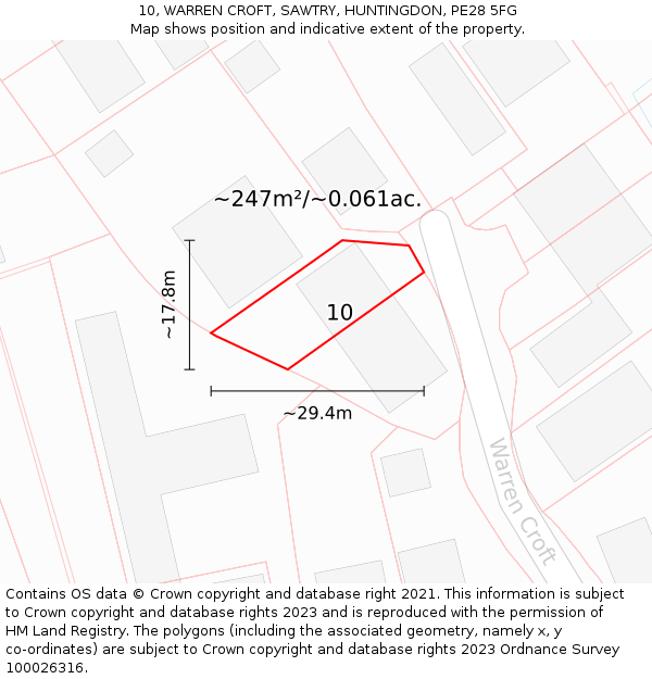 10, WARREN CROFT, SAWTRY, HUNTINGDON, PE28 5FG: Plot and title map