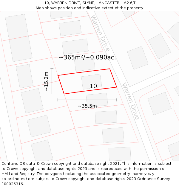 10, WARREN DRIVE, SLYNE, LANCASTER, LA2 6JT: Plot and title map