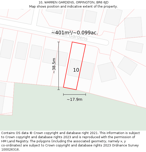 10, WARREN GARDENS, ORPINGTON, BR6 6JD: Plot and title map