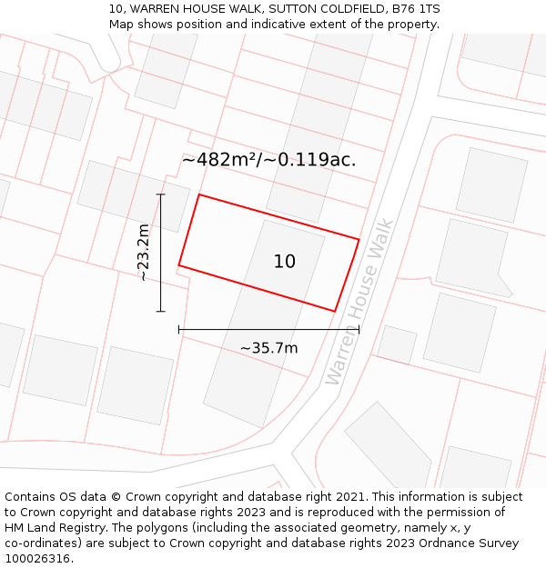 10, WARREN HOUSE WALK, SUTTON COLDFIELD, B76 1TS: Plot and title map