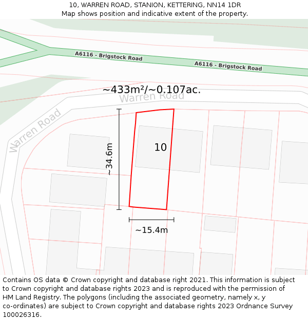 10, WARREN ROAD, STANION, KETTERING, NN14 1DR: Plot and title map