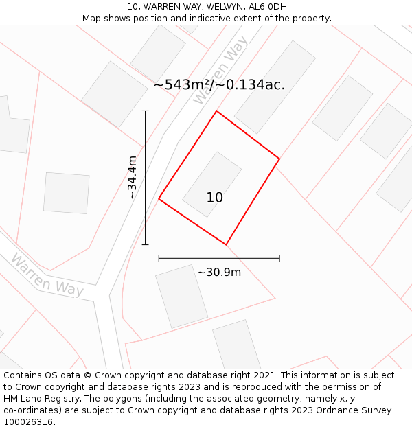 10, WARREN WAY, WELWYN, AL6 0DH: Plot and title map