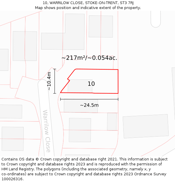 10, WARRILOW CLOSE, STOKE-ON-TRENT, ST3 7RJ: Plot and title map