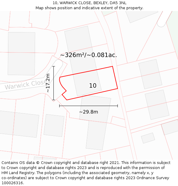 10, WARWICK CLOSE, BEXLEY, DA5 3NL: Plot and title map