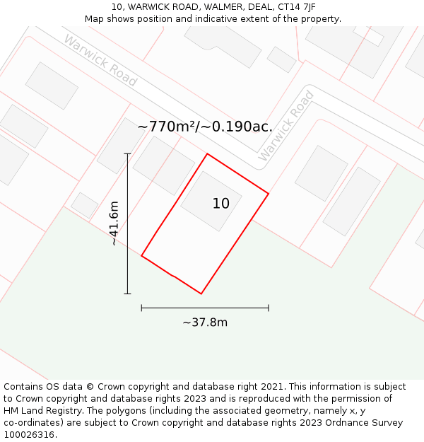 10, WARWICK ROAD, WALMER, DEAL, CT14 7JF: Plot and title map